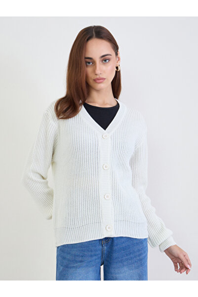 Styli Off White Knit Buttoned Cardigan