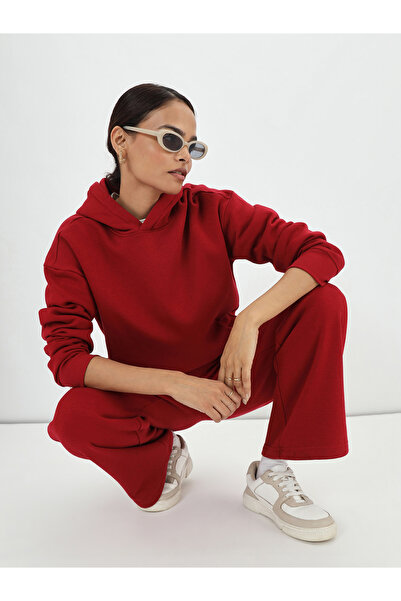 Femmella By Styli Red Straight Fit Fleece Trackpants