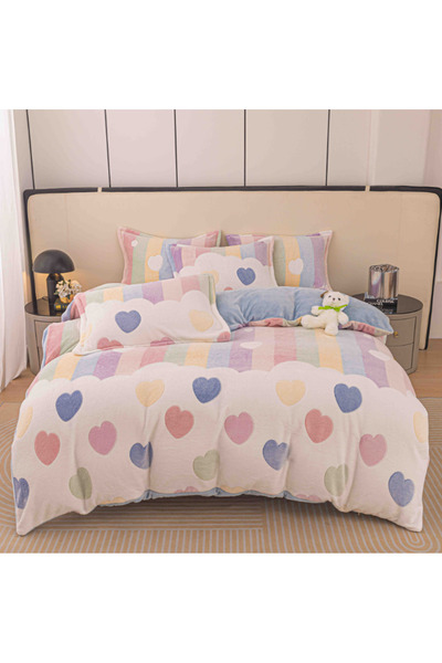 Inovius Cocolino 4-Piece Bedding Set for Double Bed with Elastic - JO283 Colorful Hearts