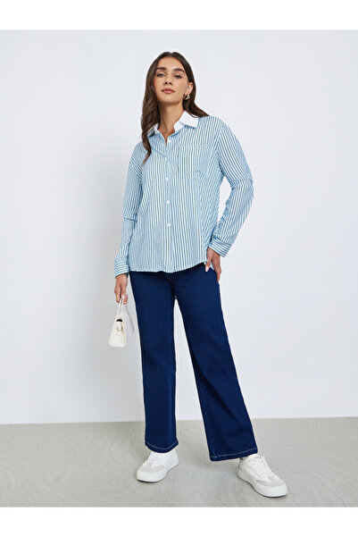 Styli Blue Striped Oversized Shirt