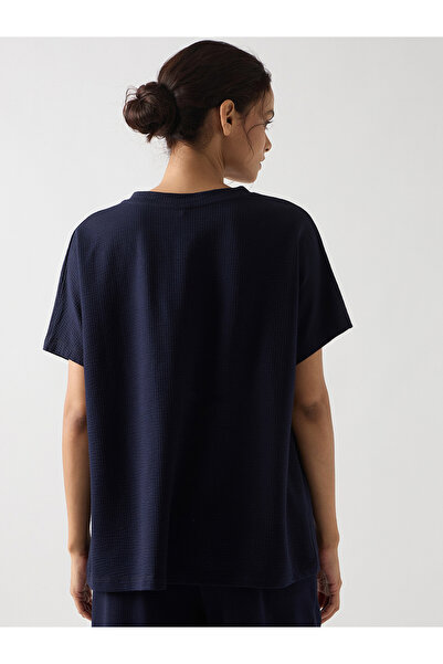 Femmella By Styli Navy Blue Cotton Short Sleeve Knit T-Shirt