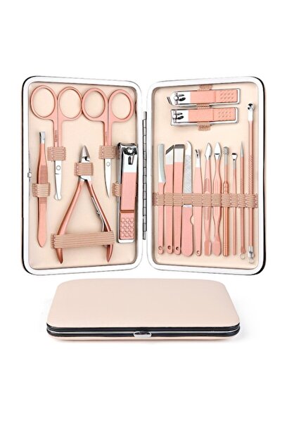 NIERBO Set de manichiură 18 în 1, oțel inoxidabil, roz