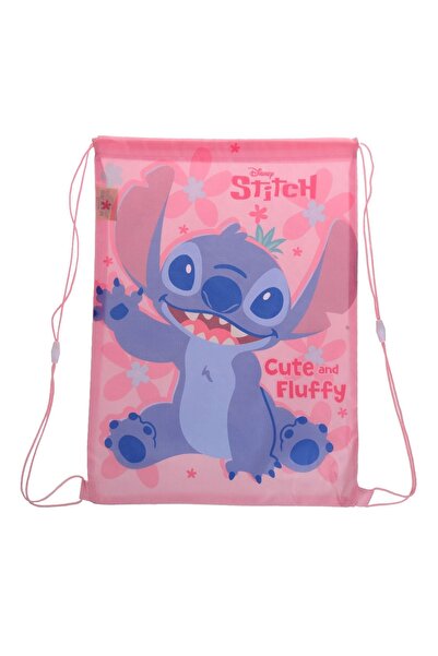SHOPIENS Pink Backpack Stitch Cute Fluffy Drawstring Bag 34x44cm Sports Schoo...