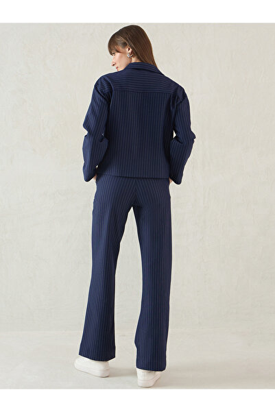 Femmella By Styli Women Navy Blue Striped Jacket