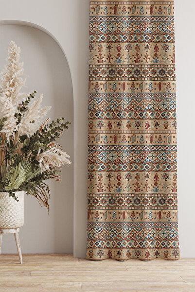 GECE HOME Soho Fabric Digital Printed Ethnic Motif Patterned Background Curtain – 140X270 cm – Single Panel
