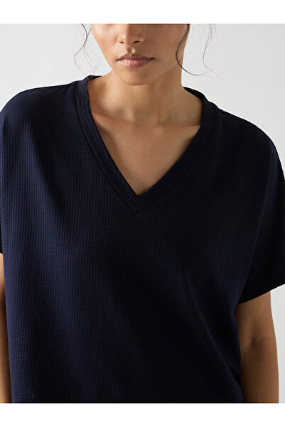 Femmella By Styli Navy Blue Cotton Short Sleeve Knit T-Shirt