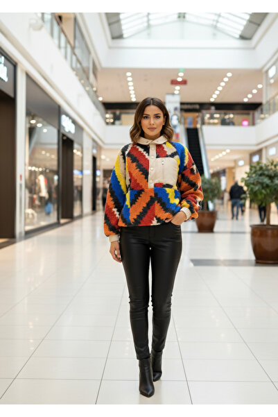 Hugglii RENKLİ PELÜŞ MONT DERİ DETAYLI ŞIKLIK VE SICAK SEVENLERE