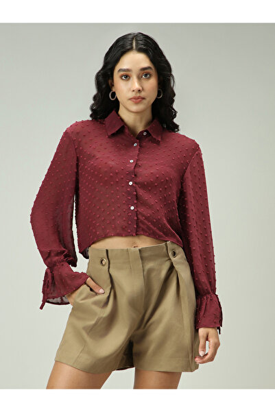 Outzidr By Styli Maroon Dobby Textured Shirt