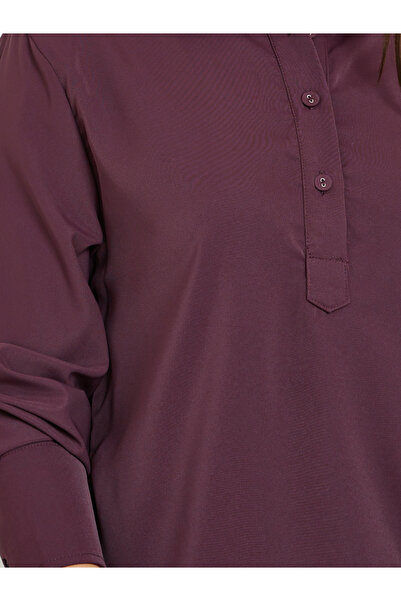 Styli Burgundy Longline Shirt with Half Placket