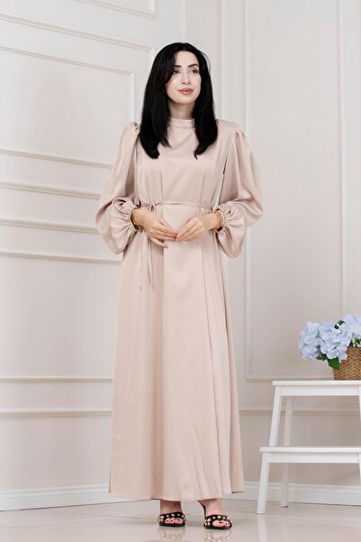 Sevitli Βραδινό φόρεμα με κορδόνια στη μέση και μανίκια μπαλόνι-ΜΠΕΖ