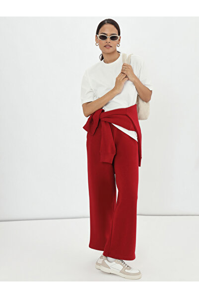 Femmella By Styli Red Straight Fit Fleece Trackpants
