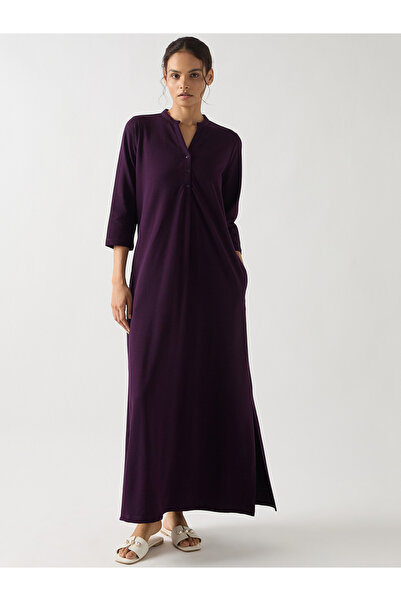 Styli Purple Cotton Knit Maxi Dress with 3/4 Sleeves