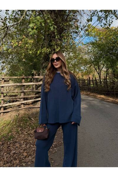 Laluvia Indigo Crew Neck Knitwear Set - 4587