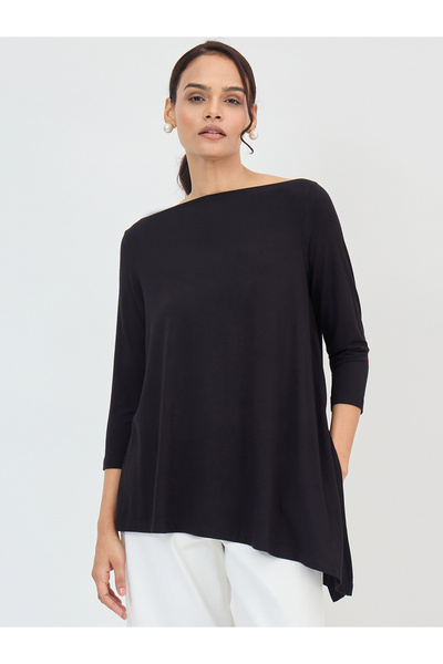 Femmella By Styli Black Asymmetric Hem Top with 3/4 Sleeve