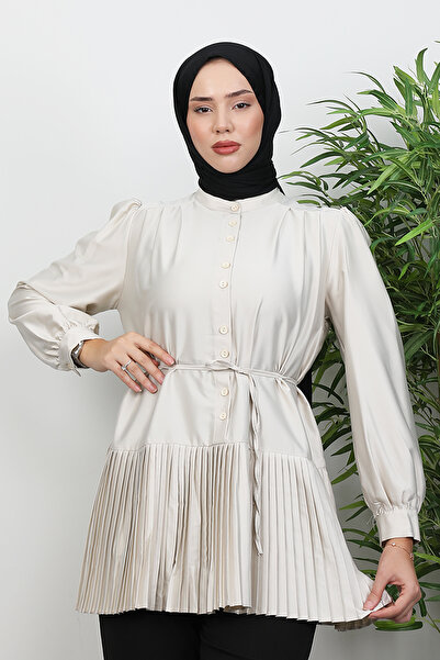 Lamia Giyim Altı Piliseli Gömlek Taş