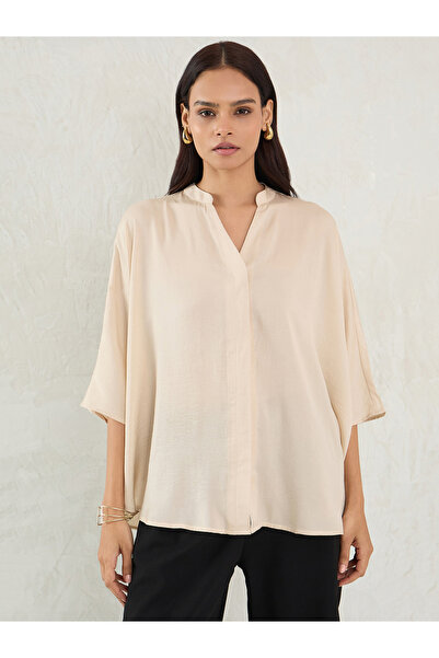 Femmella By Styli Beige Satin Oversized Top