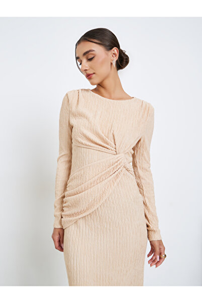 Styli Textured Maxi Dress with Wrap Knot