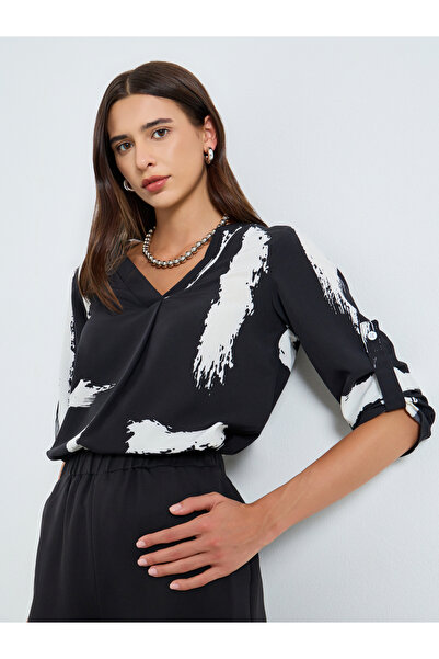 Take Two By Styli Printed Roll Up Sleeve Top