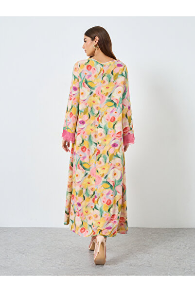 Take Two By Styli Floral Printed Patchwork Lace Detail Maxi Dress