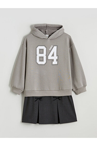 LC Waikiki Gri Kapüşonlu Kız Çocuk Elbise