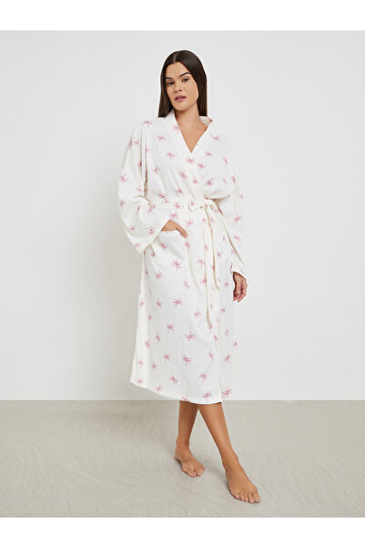 Styli رداء بأكمام طويلة بطبعة فيونكة وحزام قابل للإزالة