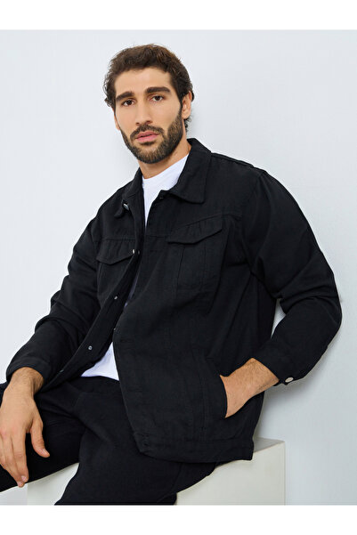 Styli Men Black Oversized Denim Jacket with Flap Pocket