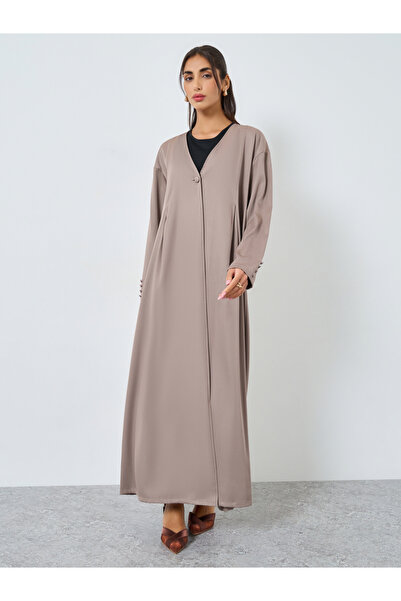 Styli Beige Open Front Abaya