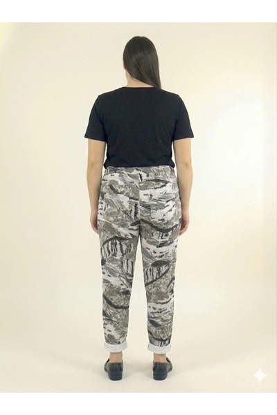 della moor Γυναικείο λευκό παντελόνι με ιταλικό σχέδιο με φτερά L ελαστικό ύφασμα με ελαστική μέση και στενό πόδι, μέγεθος 40 - 48