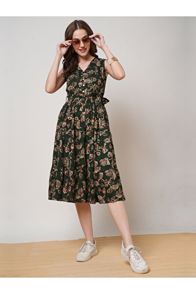 Globus By Styli فستان ميدي فيوجن متعدد الطبقات بطبعات الأزهار مع حزام