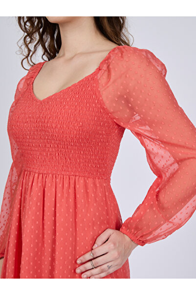 Outzidr By Styli Coral Dobby Tiered Midi Dress