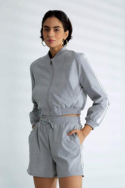 Nazen Giyim Printed back long sleeved gray women's coat d99385-2y5