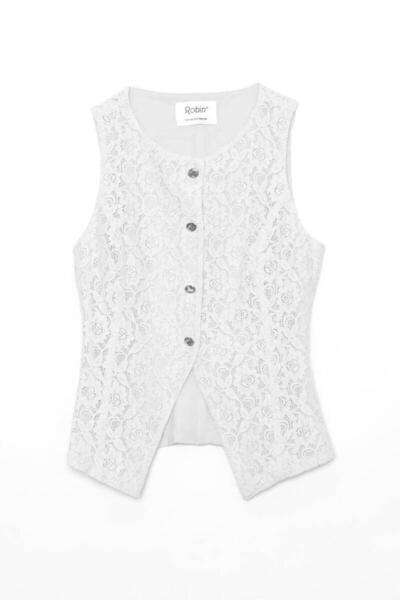 Nazen Giyim Zero collar lace white women's vest d88947-2y5