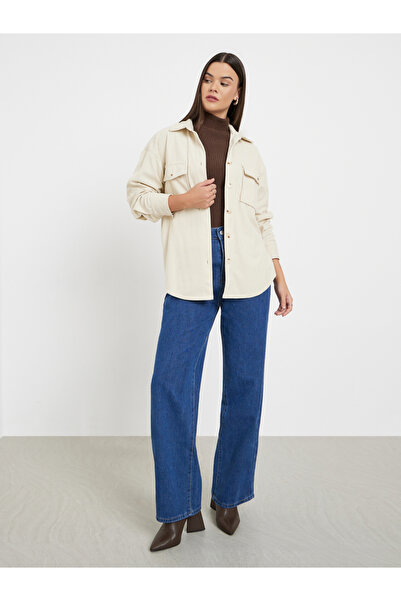 Styli Oversized Corduroy Shirt with Flap Pockets
