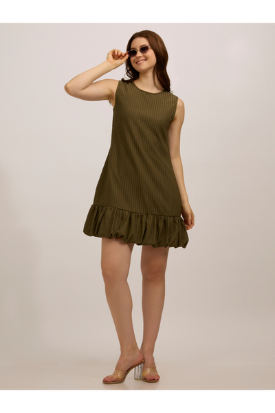 Outzidr By Styli Olive Bubble Hem Textured Mini Dress