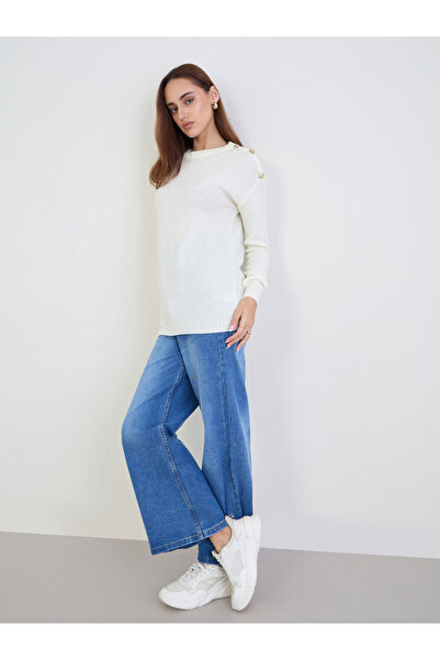 Styli Off White Button Shoulder Sweater