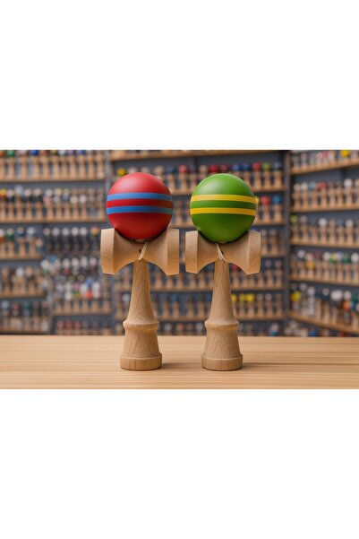 Inovius Kendama din lemn 100%, 18cm, Diverse culori cu dungi - DKEND3017