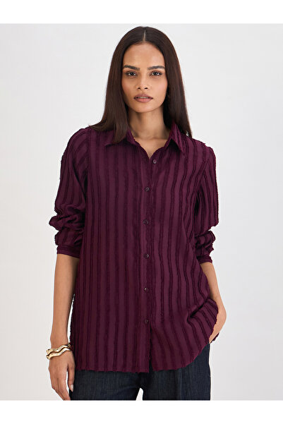 Femmella By Styli Wine Textured Button Down Shirt