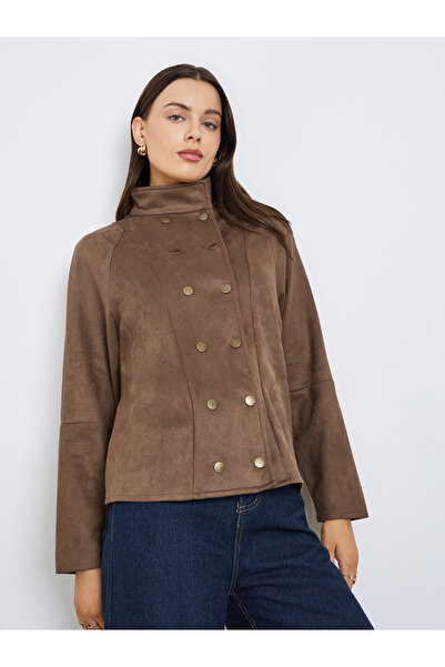 Styli Brown Suede Look Buttoned Jacket