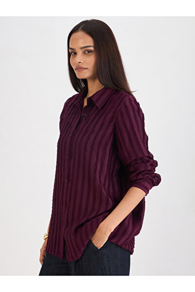 Femmella By Styli Wine Textured Button Down Shirt