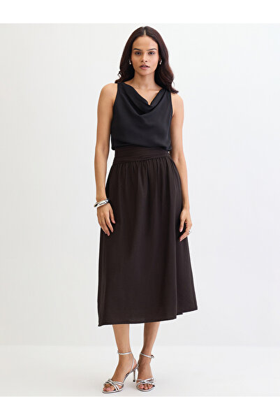 Femmella By Styli Black Pleated Waistband Midi Skirt