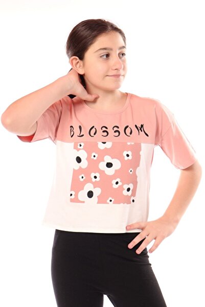 Toontoy Tricou cu mânecă scurtă pentru fete cu imprimeu guler rotund