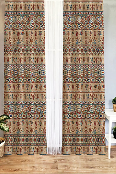 GECE HOME Soho Fabric Digital Printed Ethnic Motif Patterned Background Curtain – 140X270 cm – Single Panel