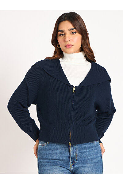 Femmella By Styli Blue Crop Zip-Up Jacket