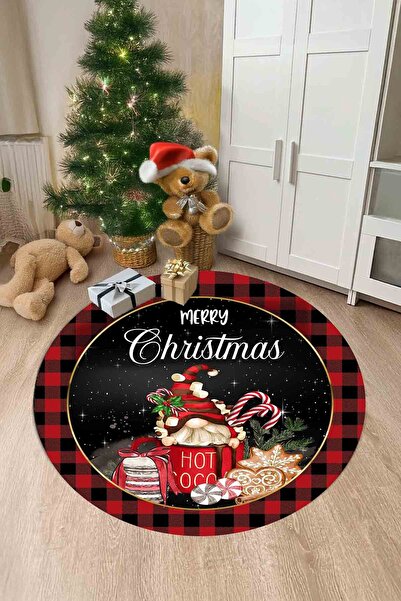 Qatalina Yeni Yıl HALISI Makinede Yıkanabilir Kaymaz Taban Leke Tutmaz Yılbaşı Halısı KRMZSYAH