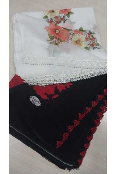 Papatyam 80 × 80 سم، قماش قطني مطرز بالكروشيه، مطرز على الحواف بتطريز يدوي على الجانبين