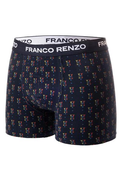 FRANCO RENZO Men's 6-Piece Luxury Boxed Cotton and Stretch Fabric Patterned Boxers - Navy Blue