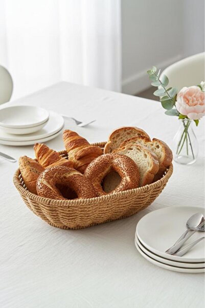 Atbyhome Rattan Picnic Wicker Bread Basket Fruit Vegetable Basket Plastic Knitted