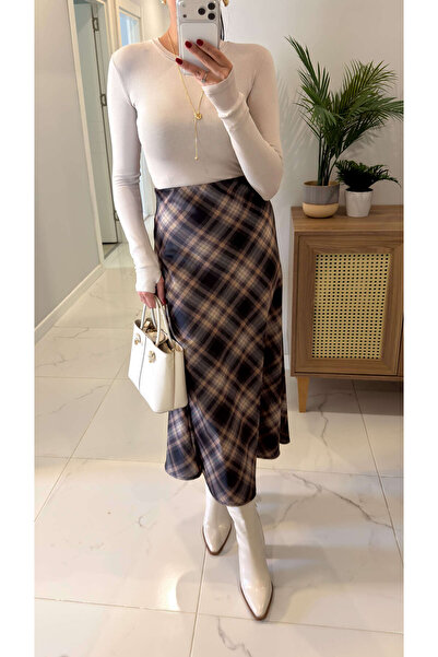 BİRCANÇİL Rady Multi-Colored Plaid Satin Skirt
