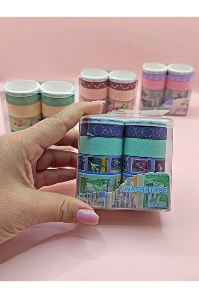 Limmy Vintage Washi Tape Tape Printed Adhesive Masking Paper Patterned Tape 10Pcs - Blue Flake Letter