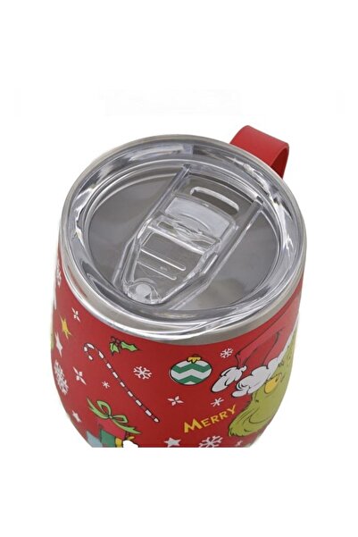 OEM 350ml thermos mug, red, Grinch design, transparent lid